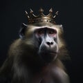 Portrait of a majestic Baboon with a crown Generative AI Royalty Free Stock Photo