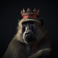 Portrait of a majestic Baboon with a crown Generative AI Royalty Free Stock Photo