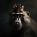 Portrait of a majestic Baboon with a crown Generative AI Royalty Free Stock Photo