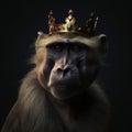 Portrait of a majestic Baboon with a crown Generative AI Royalty Free Stock Photo