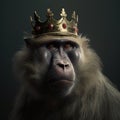 Portrait of a majestic Baboon with a crown Generative AI