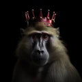 Portrait of a majestic Baboon with a crown Generative AI