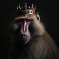 Portrait of a majestic Baboon with a crown Generative AI