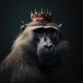 Portrait of a majestic Baboon with a crown Generative AI Royalty Free Stock Photo