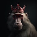 Portrait of a majestic Baboon with a crown Generative AI Royalty Free Stock Photo