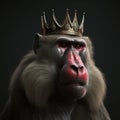 Portrait of a majestic Baboon with a crown Generative AI