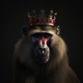 Portrait of a majestic Baboon with a crown Generative AI Royalty Free Stock Photo