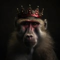 Portrait of a majestic Baboon with a crown Generative AI Royalty Free Stock Photo