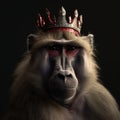 Portrait of a majestic Baboon with a crown Generative AI