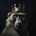 Portrait of a majestic Baboon with a crown Generative AI