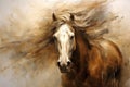 Portrait of a majestic bay horse with mane. Power and Grace of Wild Horse. Painting in style of Impressionism and oil Royalty Free Stock Photo