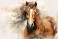 Portrait of a majestic bay horse. Power and Grace of Wild Horse. Painting in style of Impressionism and oil painting Royalty Free Stock Photo