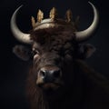 Portrait of a majestic Bison with a crown Generative AI