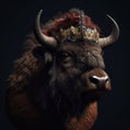 Portrait of a majestic Bison with a crown Generative AI