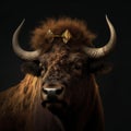 Portrait of a majestic Bison with a crown Generative AI