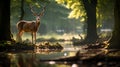 Portrait of majestic powerful adult red deer stag in Autumn Fall forest, AI Generative Royalty Free Stock Photo