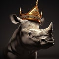Portrait of a majestic Rhinoceros with a crown Generative AI