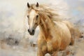 Portrait of Majestic White Horse. Power and Grace of Wild Horse. Painting in style of Impressionism and oil painting Royalty Free Stock Photo