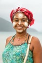 Malagasy woman with her face painted, Vezo-Sakalava tradition, Nosy Be, Madagascar Royalty Free Stock Photo