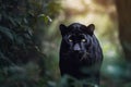 Portrait of Malaysian black panther or melanistic leopard in the jungle Generative Ai Royalty Free Stock Photo