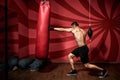 Portrait of male boxer training with gloves and shirtless. Boxing Training