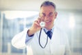 Portrait of male doctor with stethoscope in hospital Royalty Free Stock Photo