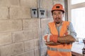 Portrait of male electrician in a factory