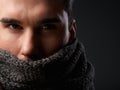 Portrait of a male fashion model with gray wool scarf Royalty Free Stock Photo