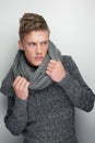 Male Fashion Model Holding Winter Scarf Royalty Free Stock Photo