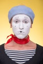 Portrait of male mime isolated on yellow Royalty Free Stock Photo