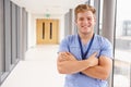 Portrait Of Male Nurse Standing In Hospital Corridor Royalty Free Stock Photo