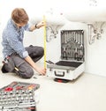 Portrait of male plumber fixing a sink in bathroom Royalty Free Stock Photo