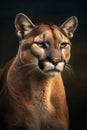 portrait of a male puma against dark background