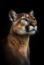 portrait of a male puma against dark background