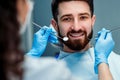 Portrait of male. Smiling face. Dental care concept. Dental inspection