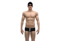 3D Render : The portrait of a swimmer in swimsuit with goggle and cap standing in the studio