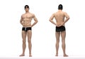 3D Render : The portrait of a swimmer in swimsuit with goggle and cap standing in the studio