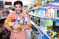 Portrait of male who is standing with drinks Royalty Free Stock Photo