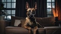 Portrait of a Malinois dog in an apartment, home interior, love and care, maintenance. business