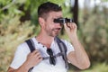 portrait man binoculars looking mountain Royalty Free Stock Photo