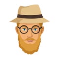 Portrait man blond bearded gentle hat glasses blue eyes