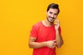 Portrait man cyberspace phone smiling smartphone Royalty Free Stock Photo