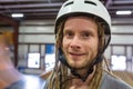 Portrait of a man with dredlocks at an extreme sports park