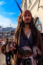 Portrait of man dressed as pirate Jack Sparrow during the annual Venice Carnival in Venice, Italy Royalty Free Stock Photo