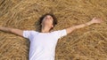 Portrait of a man Falling in a haystack