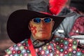 Portrait of man with festive costume watching camera during the carnival of Mulhouse