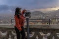 Tourist observing the Basilica National Vote Quito