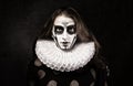 Portrait of man in goth style clothes and ruff collar. Royalty Free Stock Photo