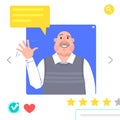 Portrait of Man - graphic avatars for social networking or dating site. The grandfather waves his hand in greeting