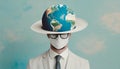 Portrait of man with a hat made of earth globe Royalty Free Stock Photo